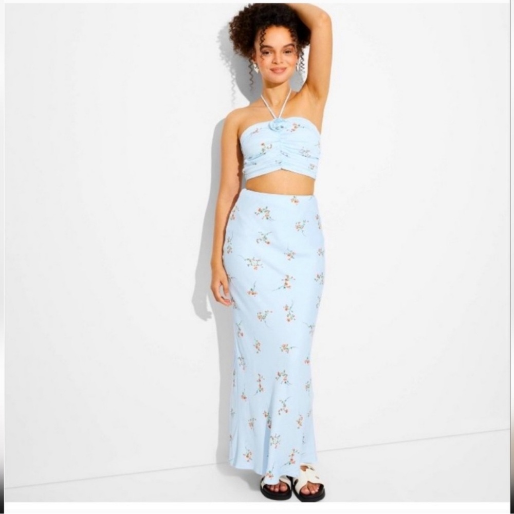 WILD FABLE long skirt, light blue floral print, size XS